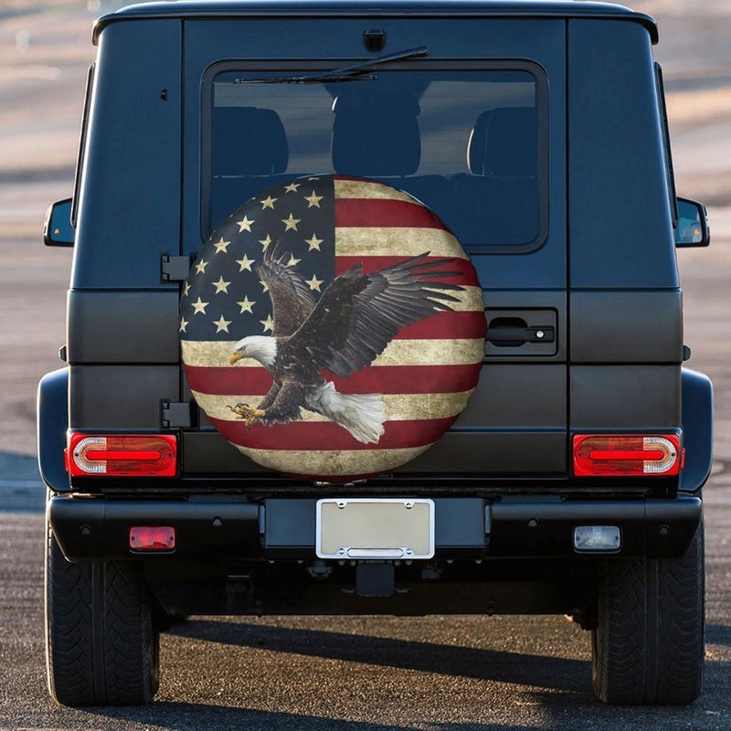 BMPUDERY Spare Tire Cover Bald Eagle American Flag Tire Covers Protector Wheel Tire Covers Weather-Proof for Trailer RV SUV Truck Camper Travel Trailer Accessories Polyester (Bald Eagle, 17inch) - Image 5